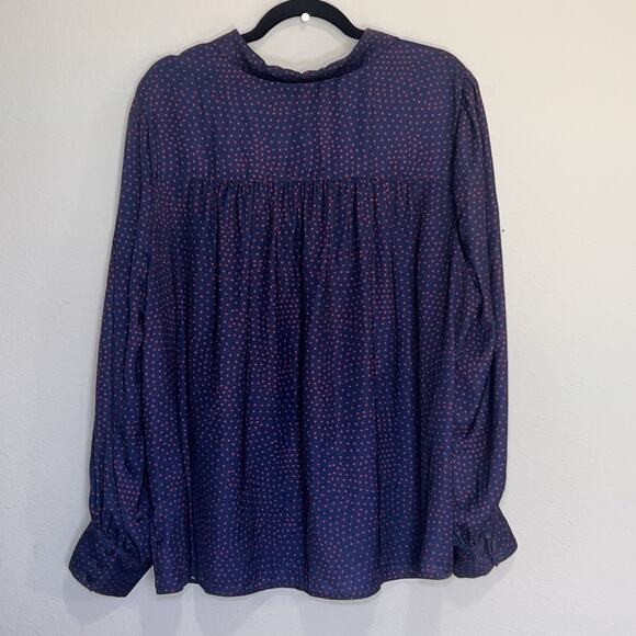 ModCloth Blouse Plus Size 3X Navy Blue Red Hearts AOP Long Sleeve Silky Button - Picture 11 of 16